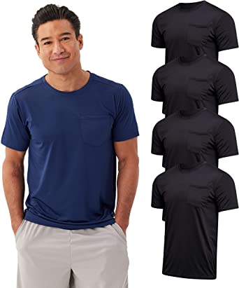 Photo 1 of 4-Pack: Mens Dry-Fit Moisture Wicking Active Athletic Performance Short Sleeve Crew T-Shirts with Pocket- SIZE 2XL 
