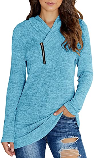 Photo 1 of KIRUNDO Womens Sweatshirts Long Sleeve Pullover Zipper Cowl Neck Tie Dye Tunic Sweatshirt Jumper Tops
