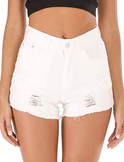 Photo 1 of  Womens Ripped Hole Shorts Fashion Raw Hem Distressed High Waisted Shorts medium