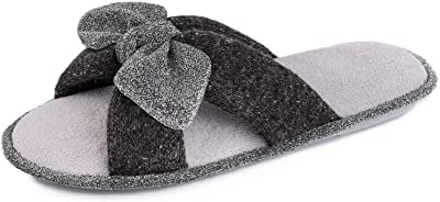 Photo 1 of LongBay Women's Cute Bow Knit Slide Slippers Comfy Memory Foam Spa Shoes with Moisture Wicking Terry Cloth Lining and Sparkling Trim
