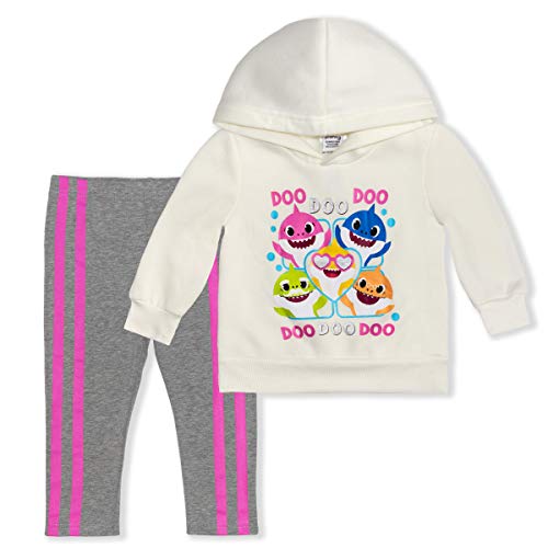 Photo 1 of Nickelodeon Girl's 2-Piece Baby Shark Pullover Hoodie and Stripe Legging Set, White/ Grey, Size 12M
