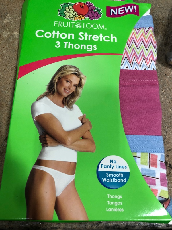 Photo 2 of Fruit of the Loom Women 's 3-Pack Cotton Stretch Thongs DCTH001 (7) Assorted Solids and Prints
