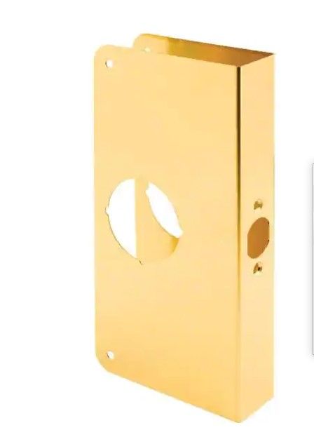 Photo 1 of 1-3/8 in. x 9 in. Thick Solid Brass Lock and Door Reinforcer, 2-1/8 in. Single Bore, 2-3/8 in. Backset
