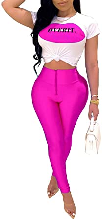 Photo 1 of 2 Piece Outfits for Women Sexy Bodycon Clubwear Crop Top Skinny Legging Pants Set- XL 
