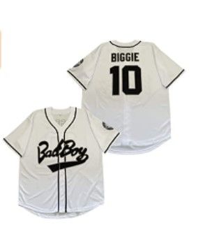 Photo 1 of  Men's Biggie Smalls Jersey #10 Bad Boy White 90s Hip Hop Clothing Stitched Movie Baseball Jersey
SIZE XXL
