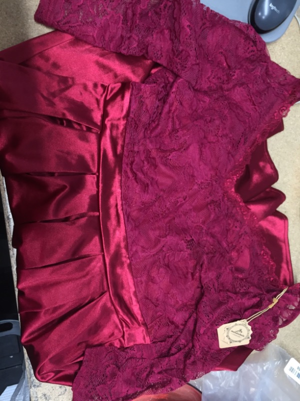 Photo 1 of Burgandy Silk Dress With Lace Top V Neck- MEDIUM 