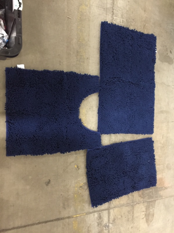 Photo 1 of 3 Piece Navy Blue Bathroom Mat Set