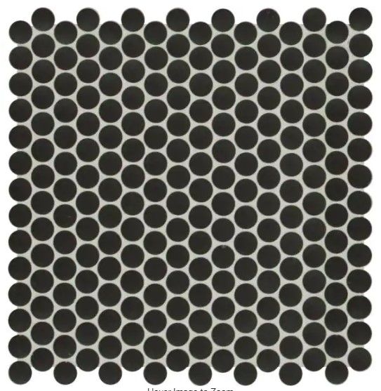 Photo 1 of ** SET SOF 3**
Penny Round Nero 11.3 in. x 12.2 in. x 6 mm Glossy Porcelain Mosaic Tile (14.4 sq. ft. / case)
