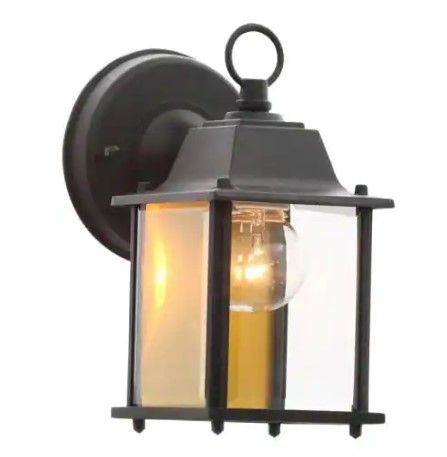 Photo 1 of 8.5 in. Black Decorative Outdoor Coach Wall Lantern with Clear Glass Shade
