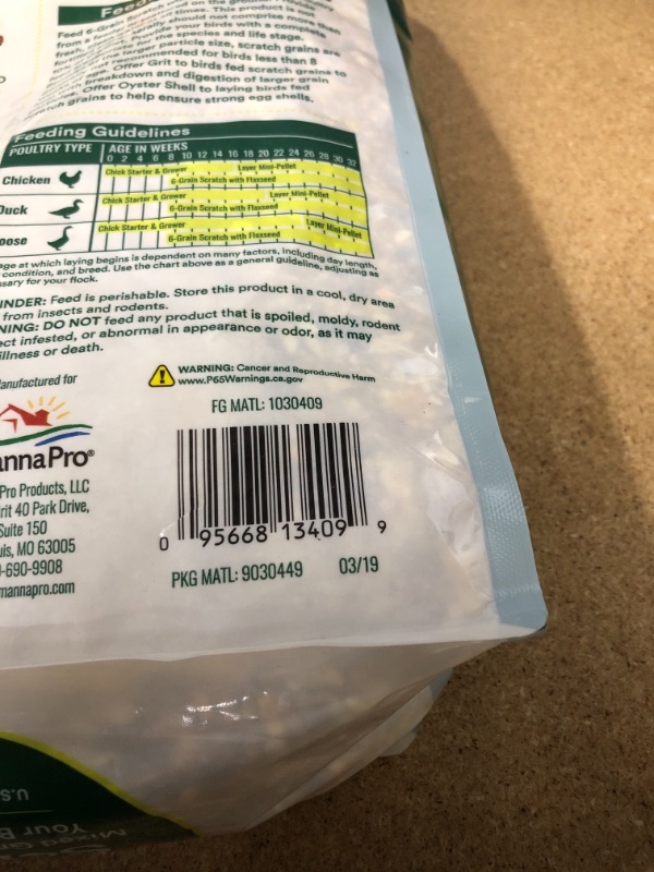 Photo 2 of ** 03/19**  *** NON-REFUNDABLE **  *** SOLD AS IS**
Manna Pro 6 Grain and Flaxseed Scratch | For Backyard Chickens |Non-GMO | Mixed Grains | No Artificial Flavors or Medications | 10 LB
