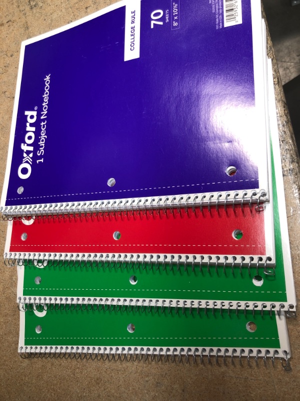 Photo 2 of ** SETS OF 4**
Oxford Spiral Notebook, 1-Subject, College Ruled Paper, 70 Sheets, Color May Vary, PURPLE, RED, TWO GREEN
