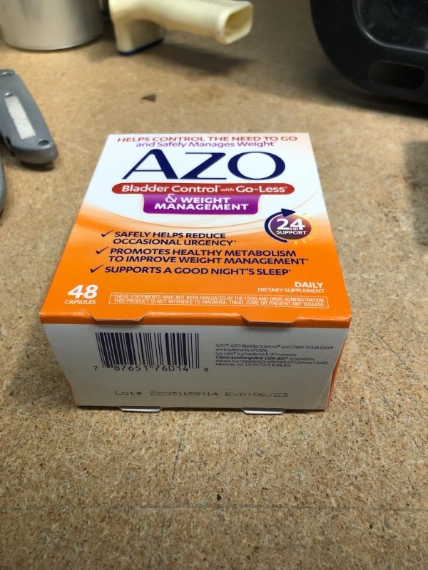 Photo 2 of ** EXP:06/23**  ** NON-REFUNDABLE**  ** SOLD AS IS**
AZO Bladder Control with Go-Less® & Weight Management Dietary Supplement | Helps Reduce Occasional Urgency* | Promotes Healthy Metabolism* | Supports a Good Night’s Sleep* | 48 Capsules
