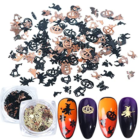 Photo 1 of ** SETS OF 5**
Halloween Nail Art Glitter Sequins Stickers Decals Flakes 3d Nail Art Supplies Day of The Dead Black Gold Metal Paillettes Pumpkin Witch Bat Design for Halloween Party Nail Decorations 2 Boxes
