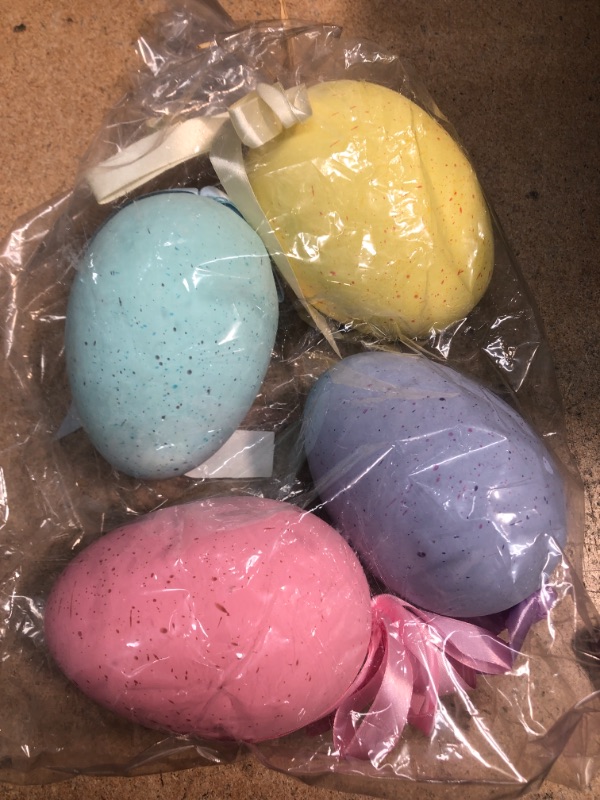 Photo 2 of 4 Pcs Large Foam Easter Egg Ornaments Decorative Pastel Speckled Easter Eggs with Bows Hanging Easter Tree Ornaments for Easter Tree Wreath Spring Home Indoor Decor Basket Filler Party Favor Gift
