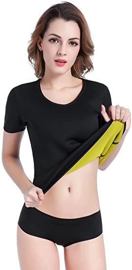 Photo 1 of Bakerdani Womens Hot Sweat T Shirt Body Shaper Neoprene Shapewear Comfortable Gym Sauna Thermo Shirt, Black, M