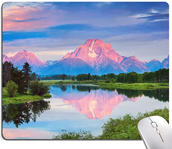 Photo 1 of DUADELI Snowy Mountains Lake Tree Mountains Mouse Pad, 9.5 x7.9 x0.12 inch (2 Pack)