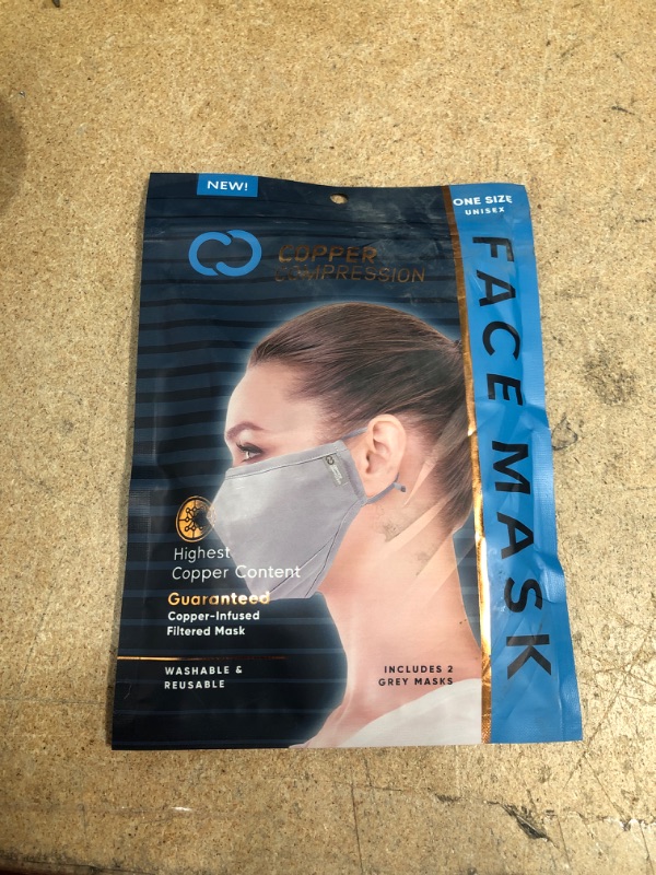 Photo 2 of Copper Compression Face Mask - 2 Pack (Gray)
