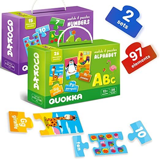 Photo 1 of Toddler Puzzles Toy for Kids Ages 3-5 by Quokka - 26 Matching ABC Puzzles and 15 Three Piece Self Correcting Math Games for 2-4 yo - Montessori Activities Gift for Preschool Boy and Girl 1-3
