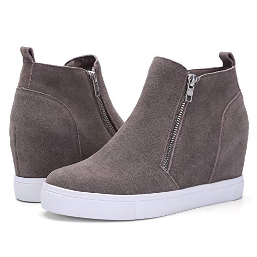 Photo 1 of Athlefit Women's Wedge Sneakers Hidden Heel Platform Wedge Booties Hidden Wedgie Sneakers, Brown - Size 9.5
