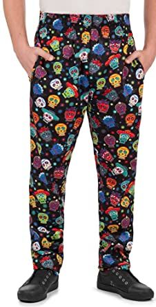 Photo 1 of ChefUniforms.com Men’s Calavera Print Chef Pant (XS-3X) | Traditional Baggy Fit, 100% Cotton, Elastic Waist - S
