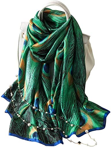 Photo 1 of 100% Pure Silk Feeling Women Large Long Beach Scarf Shawl Check Style Sunscreen Shawls Wraps-Lightweight Floral Pattern