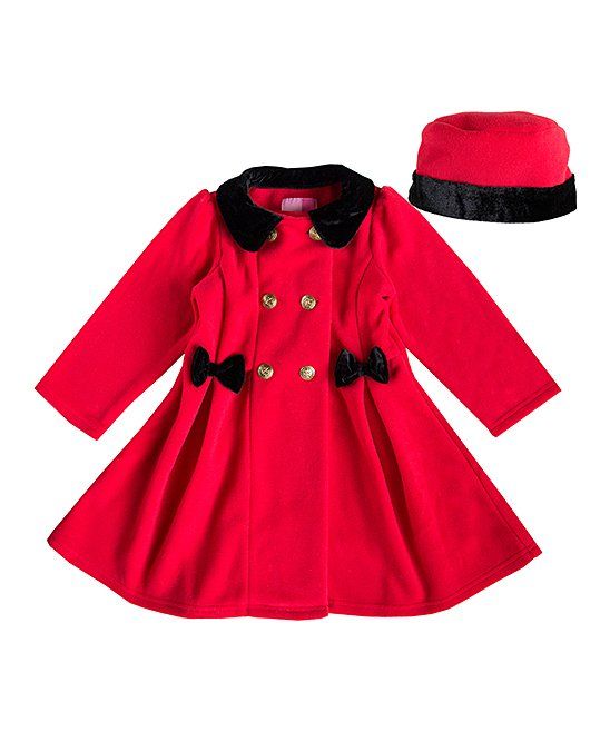 Photo 1 of  Red Velvet-Detail Bow Peacoat & Pillbox Hat - Toddler & Girls 3T
