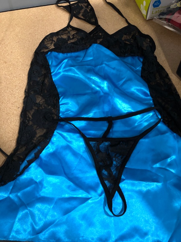 Photo 1 of AODONG Lingerie for Women Sexy,Lace Babydoll Lingerie Sexy Mini Chemise Mesh Nightie Bridal Nightdress LIGHT BLUE SIZE 3XL
