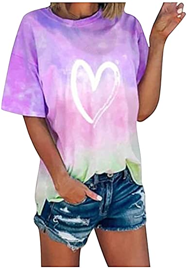 Photo 1 of ***STOCK PHOTO FOR REFERENCE ONLY***
Women's Summer Tops, Short Sleeve (purple,pink,green) Ombre 