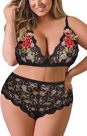 Photo 1 of ***STOCK PHOTO FOR REFERENCE ONLY***
Women Plus Size 2 Piece Lingerie Set, Lace Bra and Panty Bralette Babydoll L-5XL BLACK
