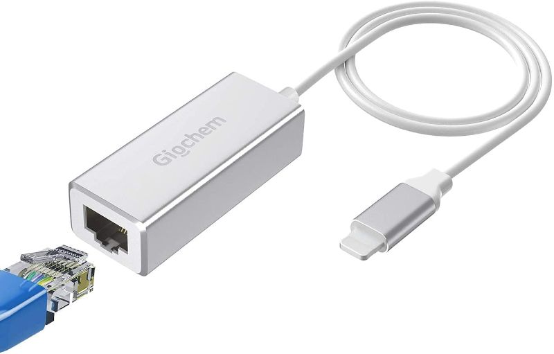 Photo 1 of Giochem Ethernet Adapter Compatible with Lightning iOS 15,RJ45 Ethernet LAN Network Adapter for Phone Pad, 3.3ft/1MCable,10/100Mbps High Speed[Silver]
