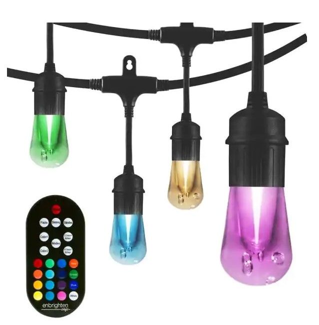 Photo 1 of 12-bulb 24 ft. Vintage Seasons Color Changing Cafe Integrated LED String Lights, Black
** NO REMOTE**