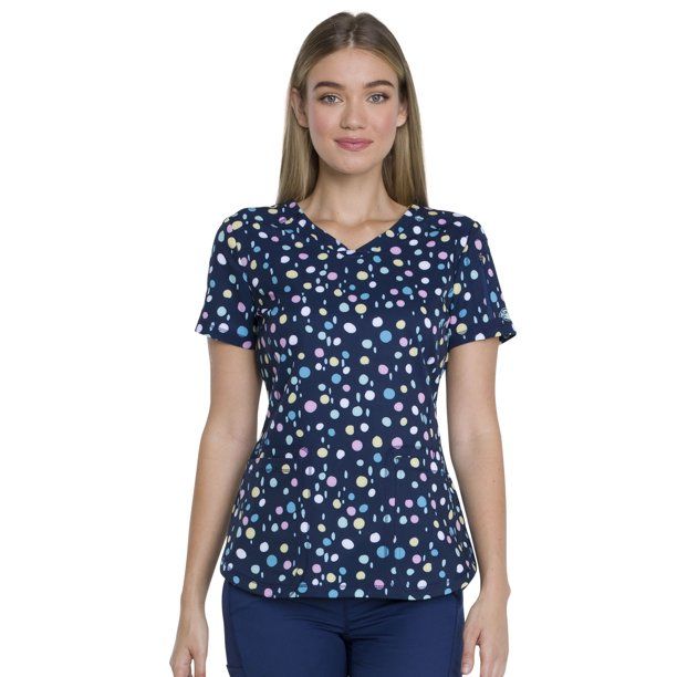 Photo 1 of Dickies Dynamix Women Scrubs Top, V-Neck, DK731, L, Dot's Get Moving- SIZE MEDIUM