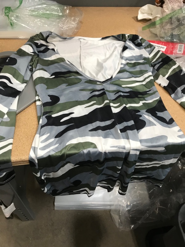 Photo 1 of blue/white/green and black camo print scoop neck long sleeve shirt, xl