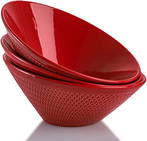 Photo 1 of AVLA 3 Pack Ceramic Serving Salad Bowl, 26 OZ Stackable Slanted Bowls for Fruits, Salads and Cereal, Prep, Side Dishes, Fruit and Vegetable ( Red )