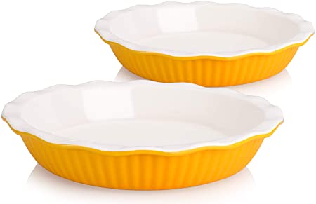 Photo 1 of AVLA 2 Pack Ceramic Pie Dish, 9 Inches Pie Pan Pie Plate Round Baking Dish Pan with Ruffled Edge for Kitchen Cooking Dessert Dinner, Yellow