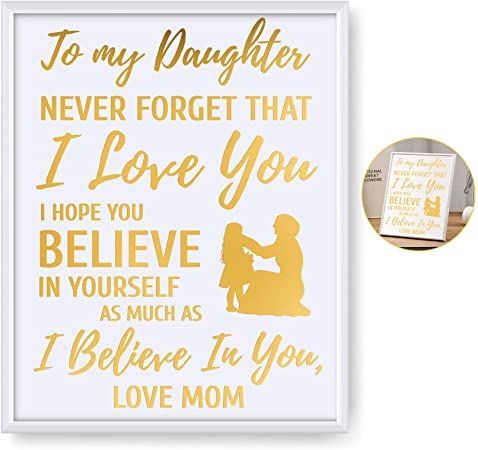 Photo 1 of 2 items 
Inspirational Quotes Never Forget That I Love You - 8x10 Inch Gold Foil Art Print with Frame - Black Girl Magic Birthday Christmas Gifts for Daughters Room Decor Wall Art (x2)