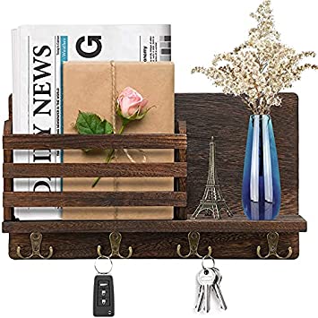 Photo 1 of 2 item bundle non refundable 
VIYIWOK Wall Mounted Mail Holder, Wooden Mail Sorter Organizer, Entrance Key Holder with 4 Double Key Hooks, Suitable for Entrance, Living Room, Office Hanging Decoration, 16.7" W x10 "Hx4 "D, Brown
grey cotton blanket doorma