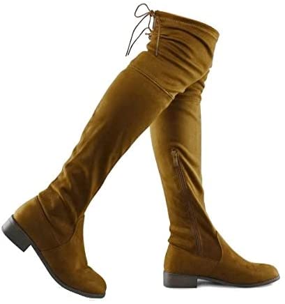 Photo 1 of Premier Standard - Women's Fashion Comfy Vegan Suede Block Heel Side Zipper Back Lace Thigh High Over The Knee Boots
8.5