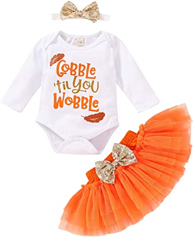 Photo 1 of Baby Girl Thanksgiving Outfits Skirt Set Long Sleeve Romper + Pleated Tutu Skirts (6-12 Months)