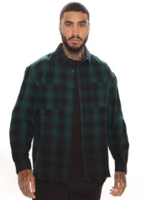 Photo 1 of Nova men sunset dip dye flannel shirt- green/black medium