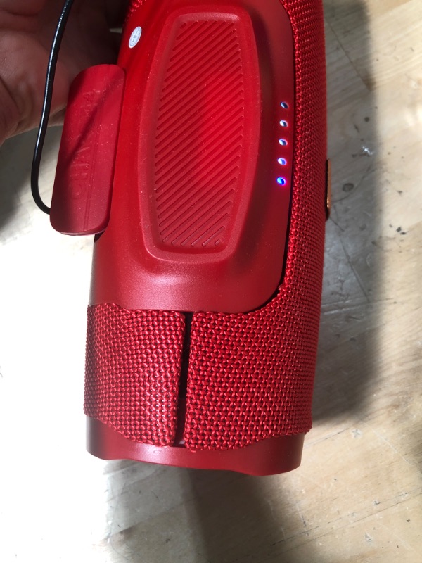 Photo 4 of *SEE NOTES* JBL CHARGE 4- Portable Bluetooth Speaker with IP67 Waterproof and USB Charge out - Red
**damaged, tested- working!**
