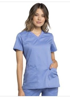 Photo 1 of Cherokee Workwear Revolution Tech Scrubs Top for Women V-Nec, XXS, Ciel Blue