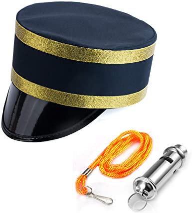 Photo 1 of (missing whistle) Tigerdoe Conductor Hat - Train Engineer Costume - Hat and Whistle - Costume Hats for Adults – Railroad Party - 2 Pc Set
