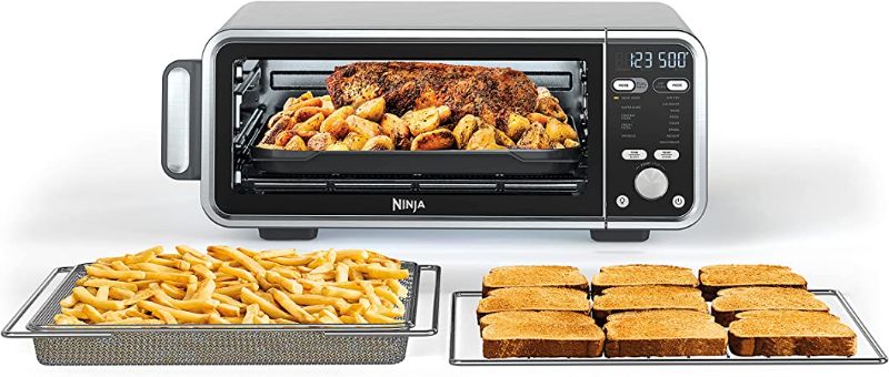 Photo 1 of Ninja SP301 Dual Heat Air Fry Countertop 13-in-1 Oven with Extended Height, XL Capacity, Flip Up & Away Capability for Storage Space, with Air Fry Basket, SearPlate, Wire Rack & Crumb Tray, Silver
