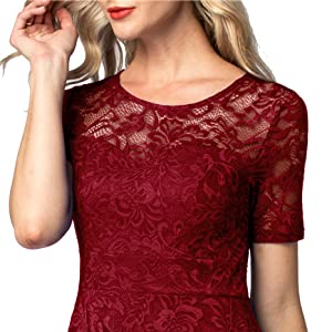 Photo 1 of AONOUR Women's Lace Cocktail Dresses Elegant Swing Dress Bridesmaid Party Dress with Short Sleeve- SIZE XL