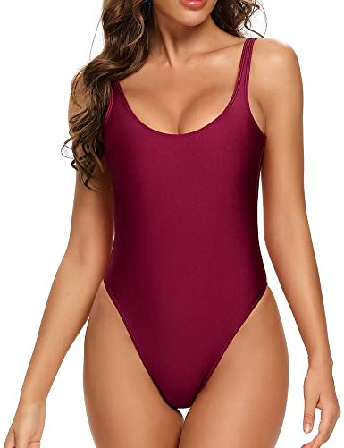 Photo 1 of Dixperfect Women's Retro 80s/90s Inspired High Cut Low Back One Piece Swimwear Bathing Suits- MEDIUM 