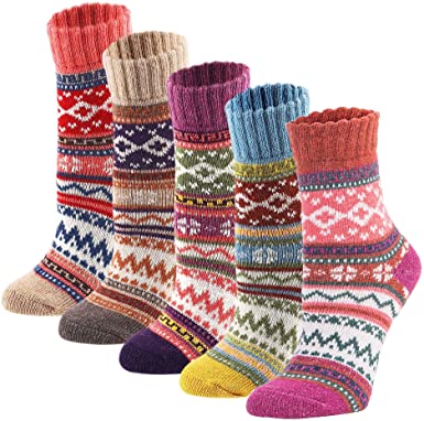 Photo 1 of YZKKE 5Pack Womens Vintage Winter Soft Warm Thick Cold Knit Wool Crew Socks, Multicolor, free size
