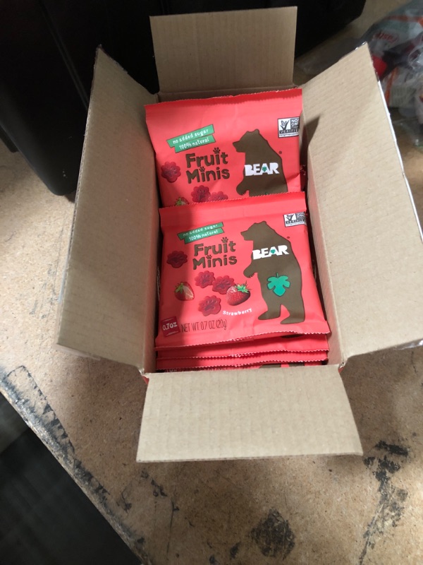 Photo 2 of **EXPIRE DATE:12/05/2022**NON REFUNDABLE** BEAR Real Fruit Snack Minis, Strawberry – (Pack of 18) – Bite Sized Snacks for Kids, Gluten Free, Vegan, Non GMO, 0.7 Oz
