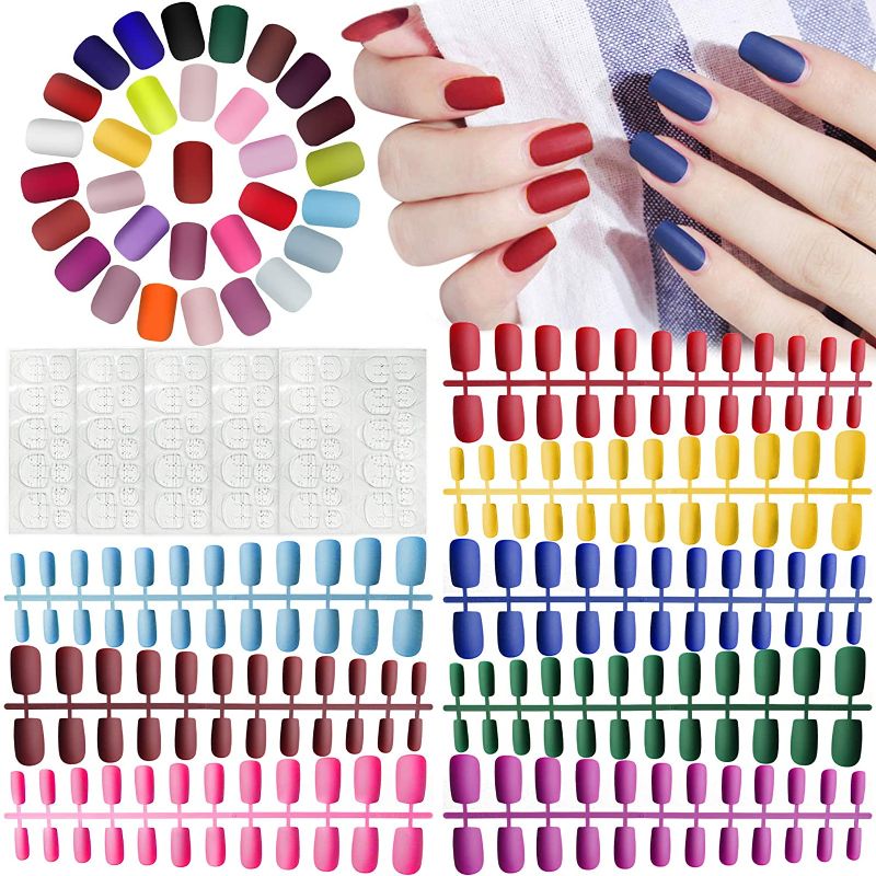 Photo 1 of 744 Pcs Matte Short Press on Nails, Acrylic Short False Nails Square French Fake Nails Tips Full Cover False Nails Set Artificial Fake Nails with 120 Piece Nail Adhesive Tabs (Solid Colors)
