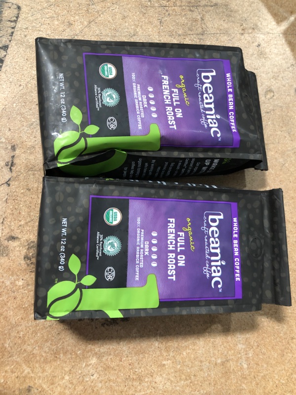 Photo 2 of **NO REFUNDS/RETURNS**- BB:06/10/2022*-two of beaniac Organic Full On French Roast, Dark Roast, Whole Bean Coffee, Rainforest Alliance Certified Organic Arabica Coffee, 12 Ounce Bag